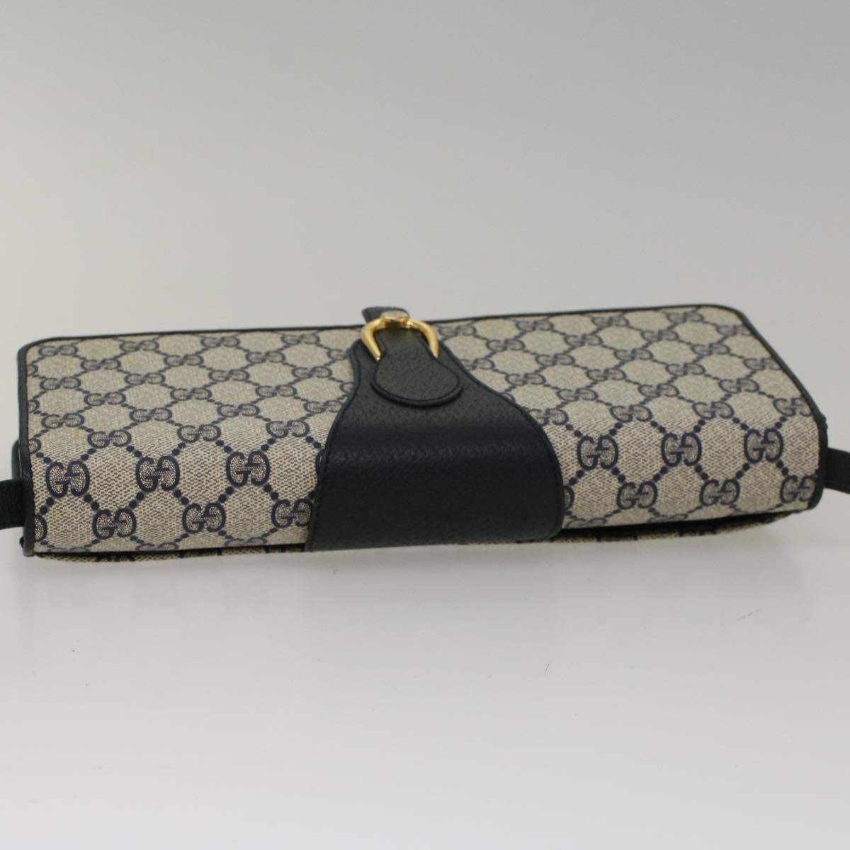 GUCCI GG Canvas Shoulder Bag PVC Leather Gray Navy 904.02.050 Auth yk7727