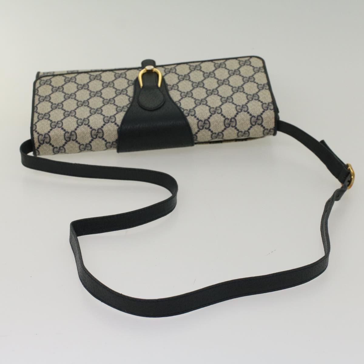 GUCCI GG Canvas Shoulder Bag PVC Leather Gray Navy 904.02.050 Auth yk7727