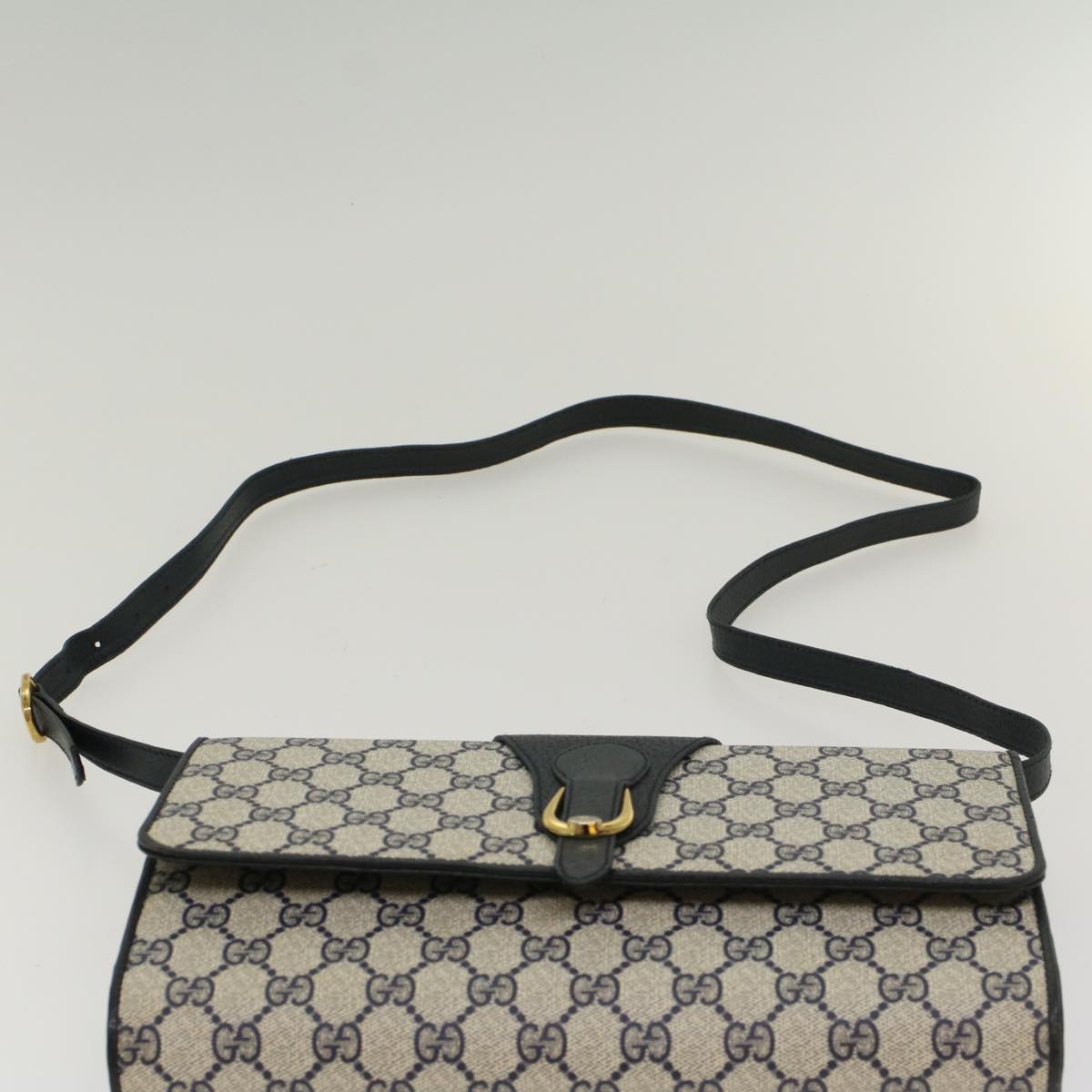 GUCCI GG Canvas Shoulder Bag PVC Leather Gray Navy 904.02.050 Auth yk7727