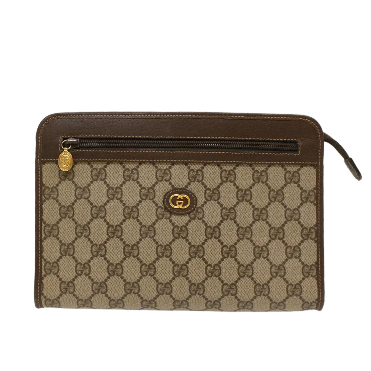 GUCCI GG Canvas Clutch Bag PVC Leather Beige 014.122.6063.4021 Auth yk7734