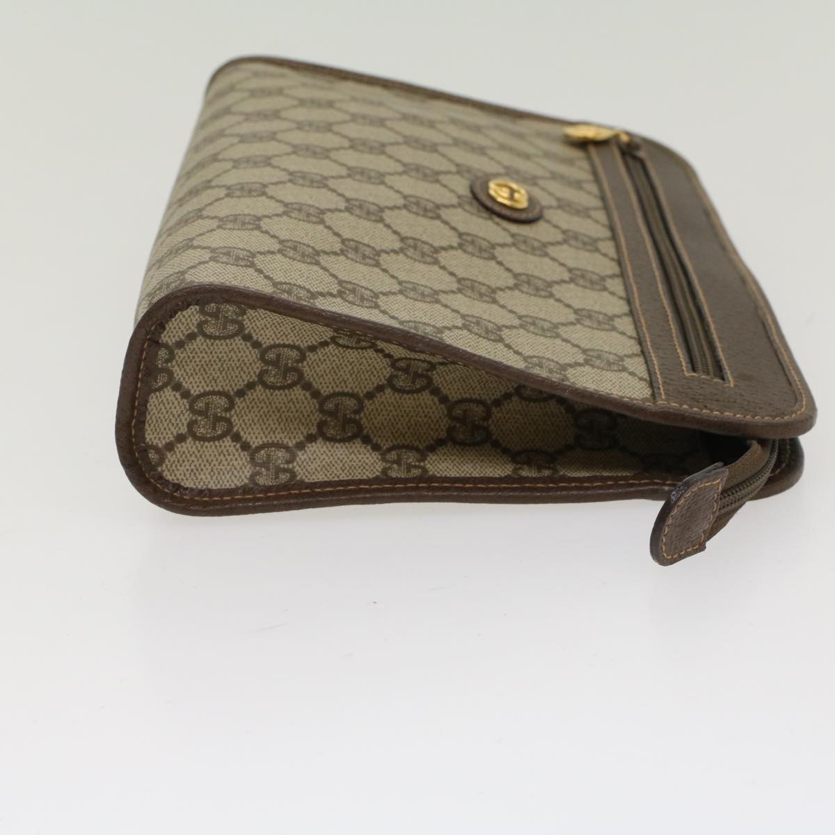 GUCCI GG Canvas Clutch Bag PVC Leather Beige 014.122.6063.4021 Auth yk7734