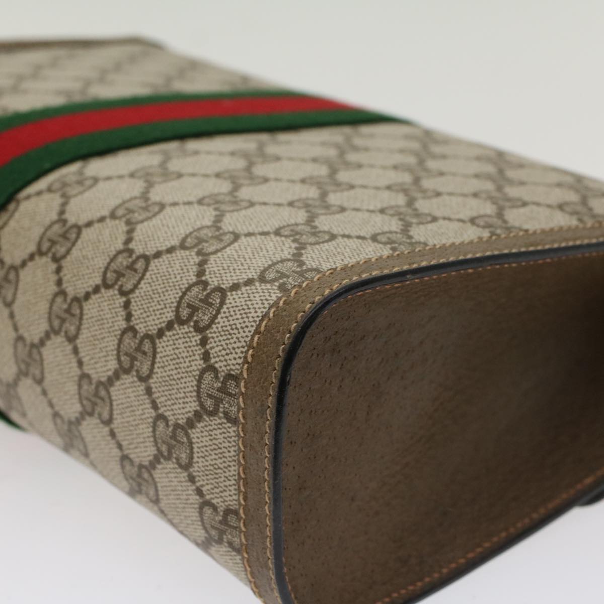 GUCCI GG Canvas Web Sherry Line Clutch Bag Beige Red Green 89.01.007 Auth yk7743