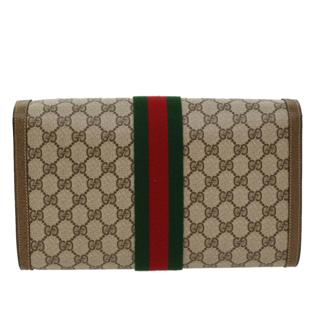 GUCCI GG Canvas Web Sherry Line Clutch Bag Beige Red Green 89.01.007 Auth yk7743 - 0