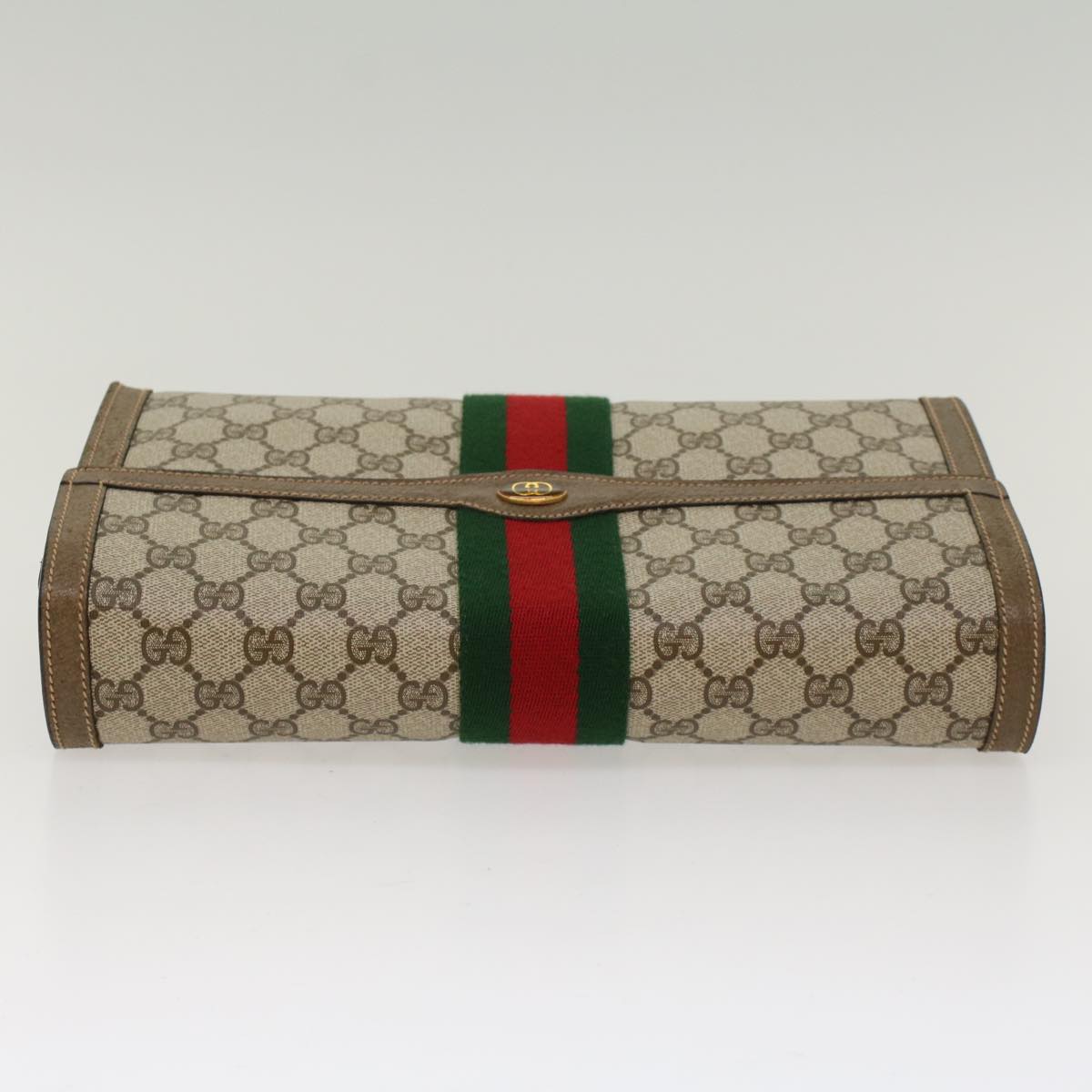 GUCCI GG Canvas Web Sherry Line Clutch Bag Beige Red Green 89.01.007 Auth yk7743