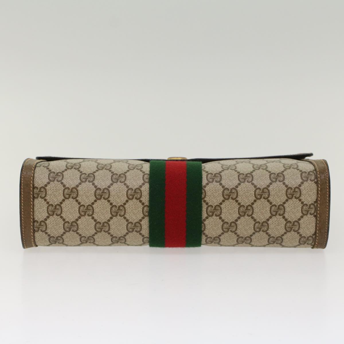 GUCCI GG Canvas Web Sherry Line Clutch Bag Beige Red Green 89.01.007 Auth yk7743