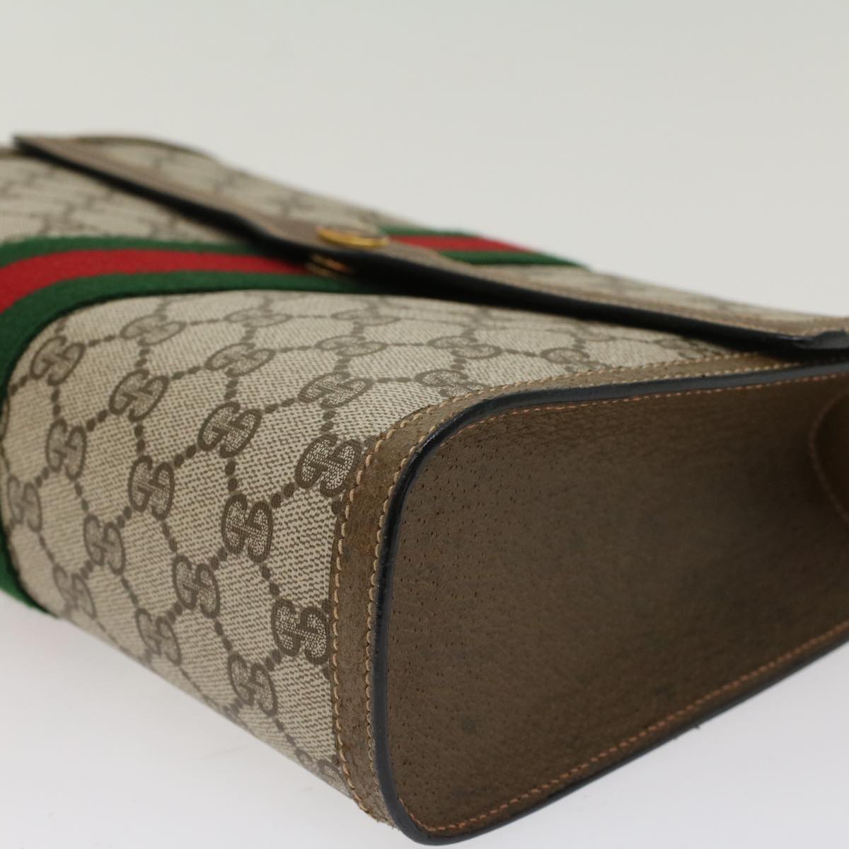 GUCCI GG Canvas Web Sherry Line Clutch Bag Beige Red Green 89.01.007 Auth yk7743