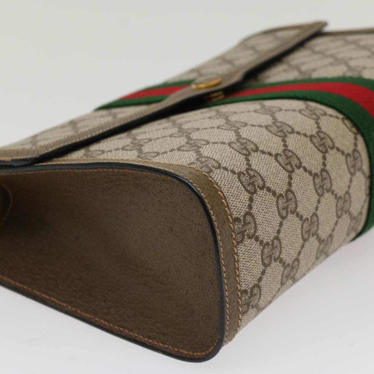 GUCCI GG Canvas Web Sherry Line Clutch Bag Beige Red Green 89.01.007 Auth yk7743