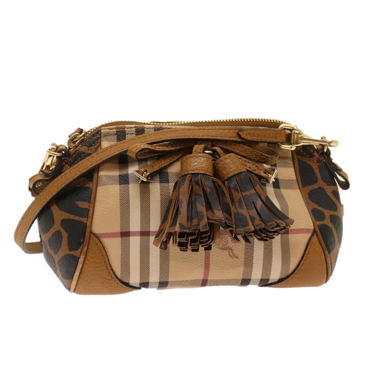 BURBERRY Nova Check Shoulder Bag PVC Leather Beige Auth yk7748