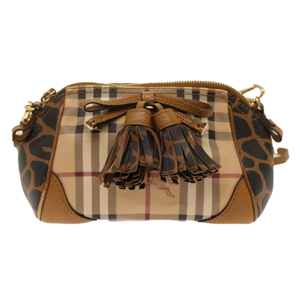 BURBERRY Nova Check Shoulder Bag PVC Leather Beige Auth yk7748