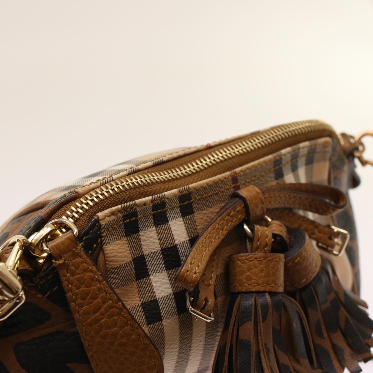 BURBERRY Nova Check Shoulder Bag PVC Leather Beige Auth yk7748