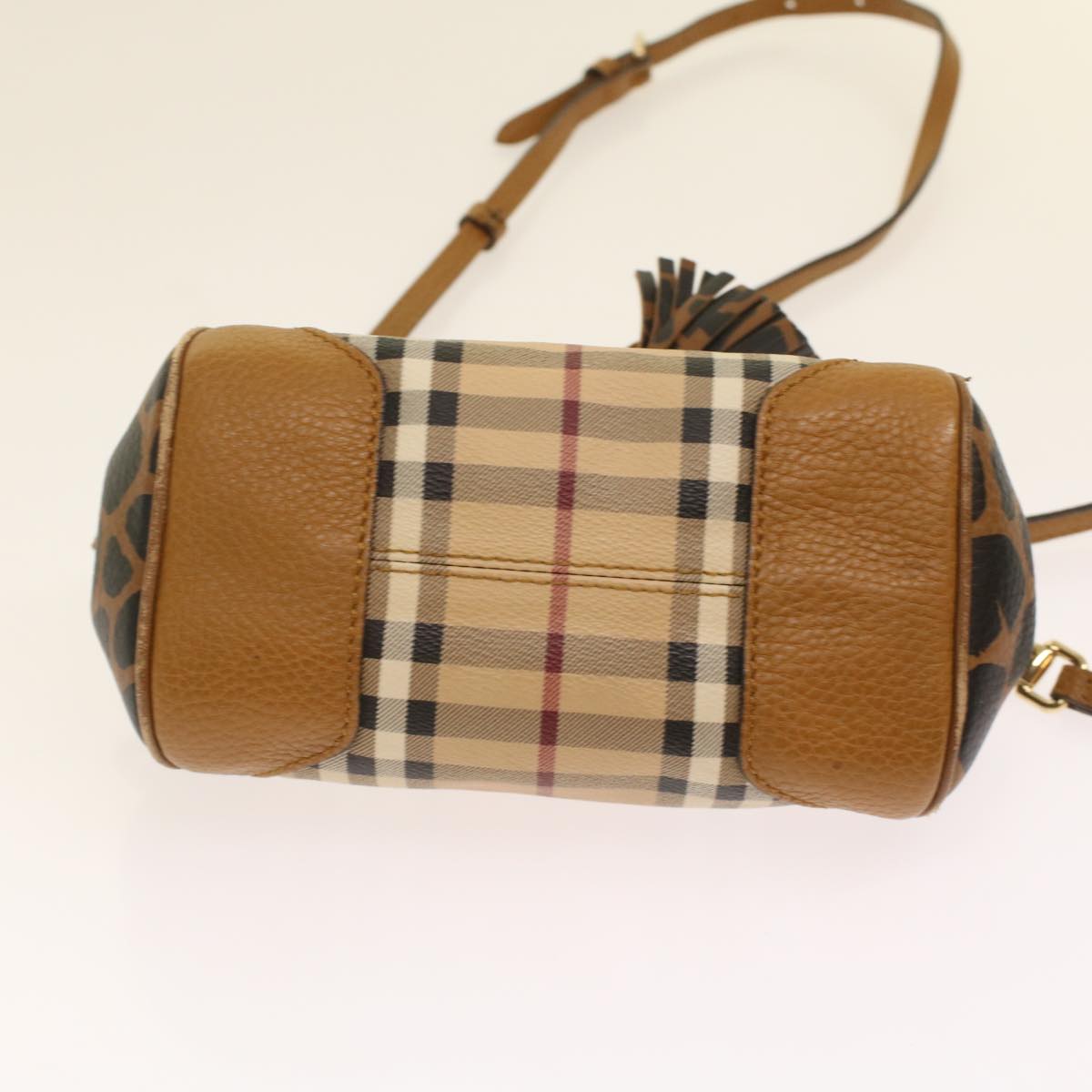 BURBERRY Nova Check Shoulder Bag PVC Leather Beige Auth yk7748