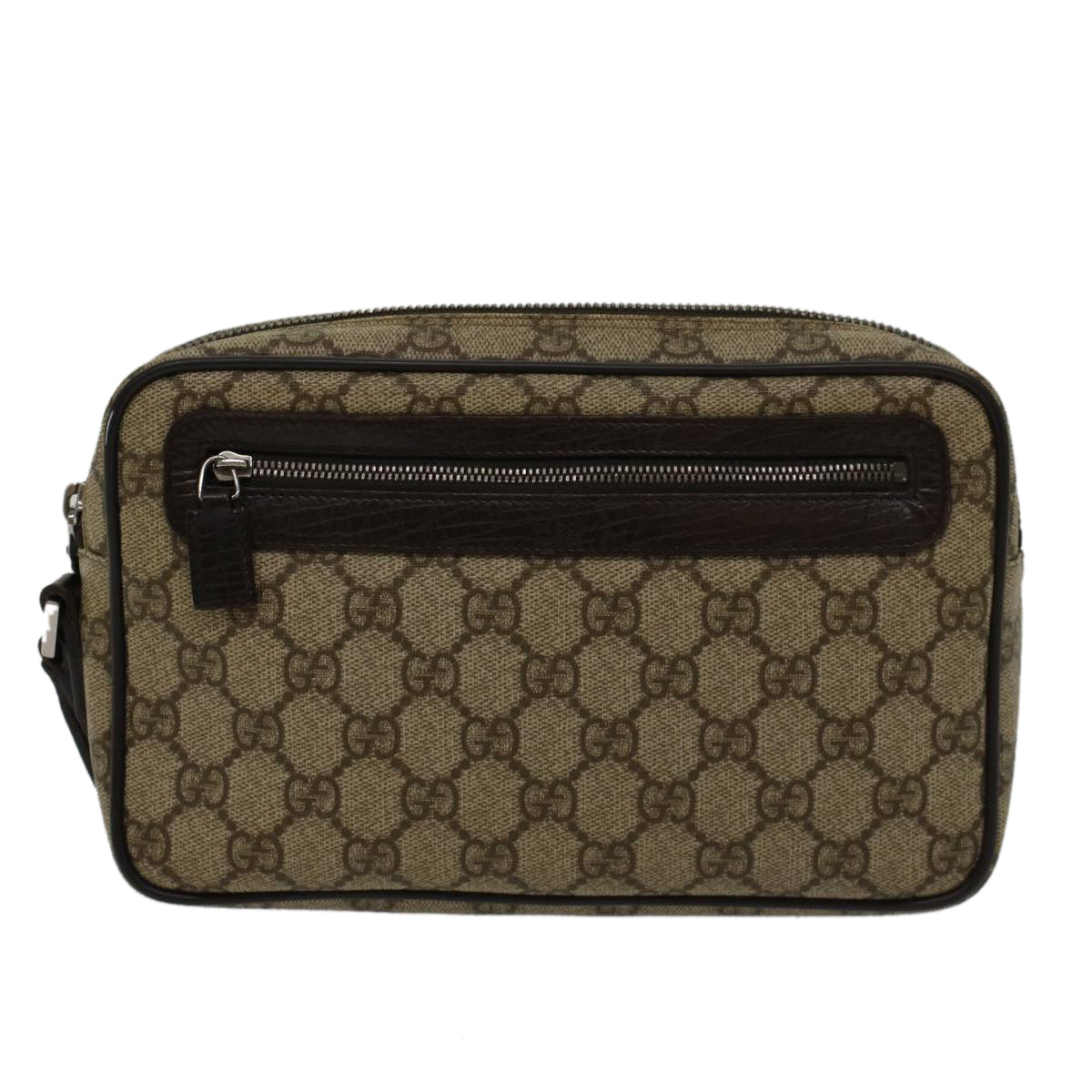 GUCCI GG Canvas Clutch Bag PVC Leather Beige 73956 Auth yk7760