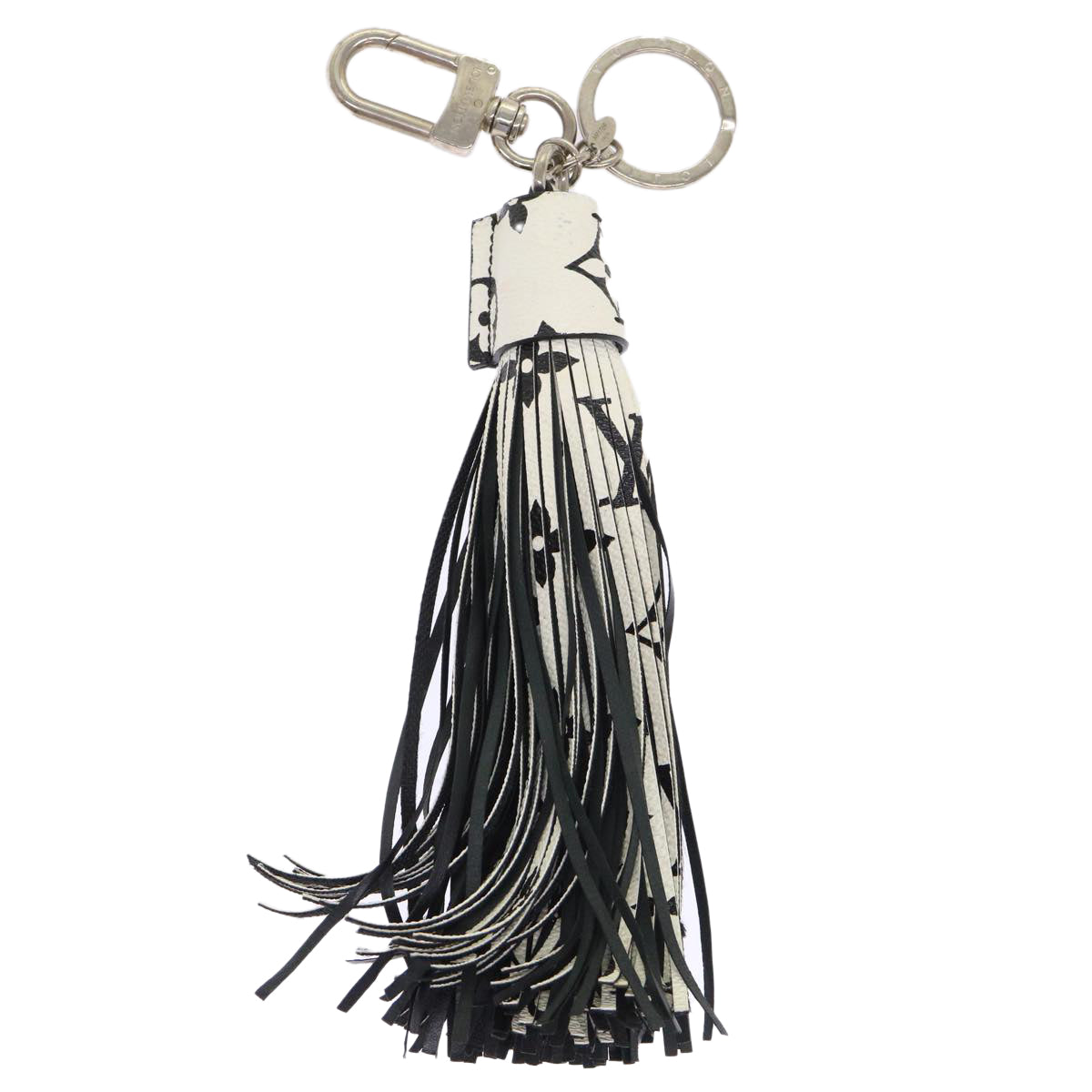 LOUIS VUITTON Monogram Tassel Key Ring Key Ring Black White MP1769 Auth yk7764