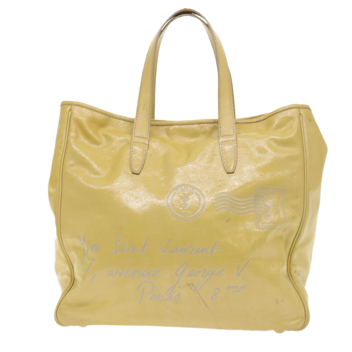 SAINT LAURENT Y Mail Tote Bag Patent leather Yellow 188651 Auth yk7771