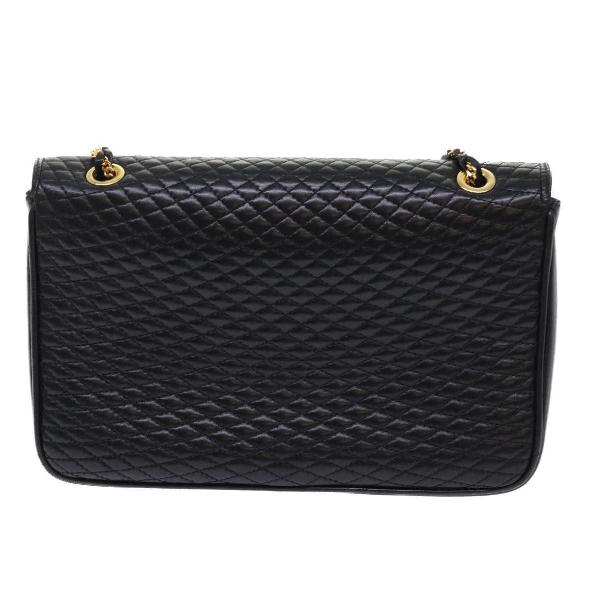 BALLY Quilted Chain Shoulder Bag Leather Black Auth yk7811 - 0