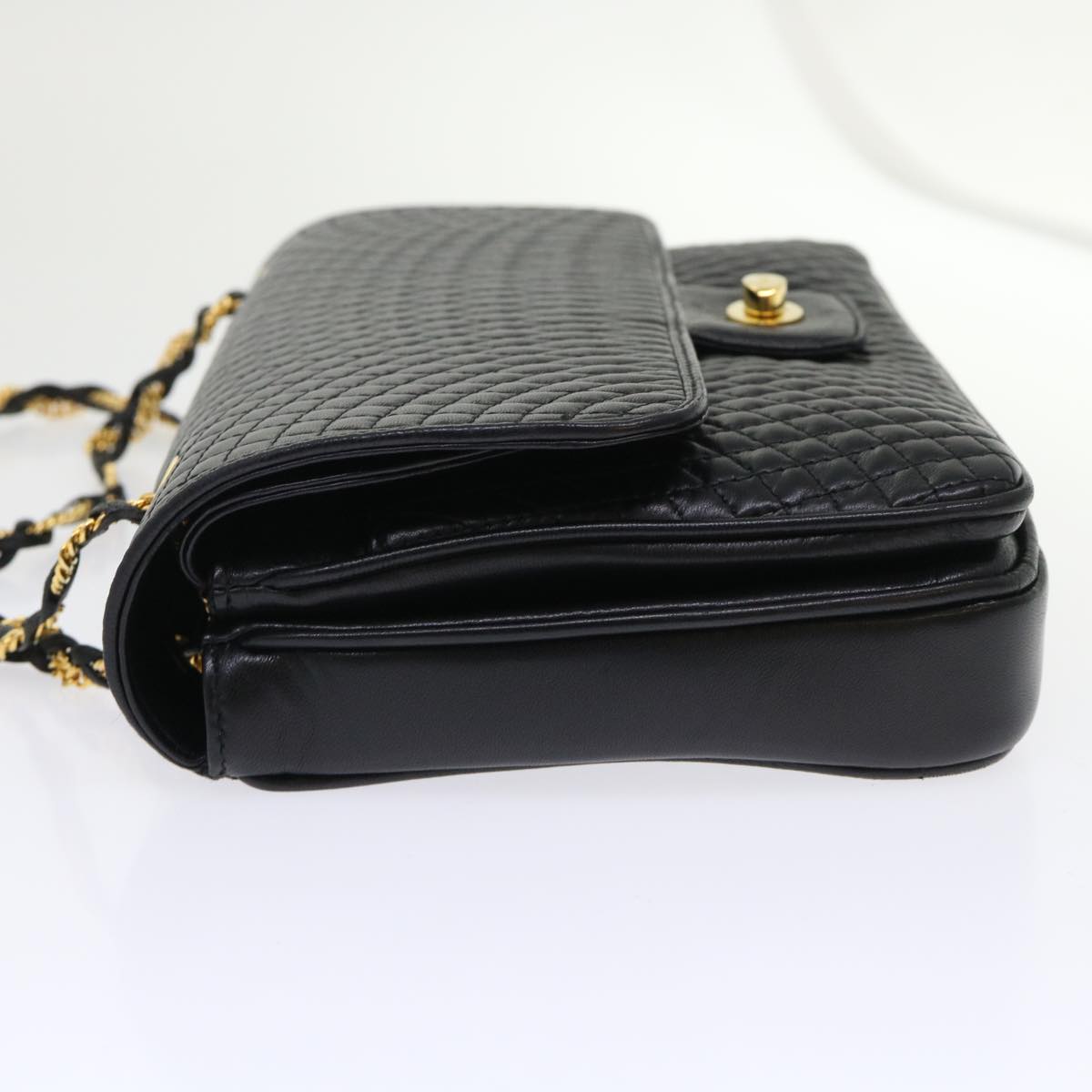 BALLY Quilted Chain Shoulder Bag Leather Black Auth yk7811
