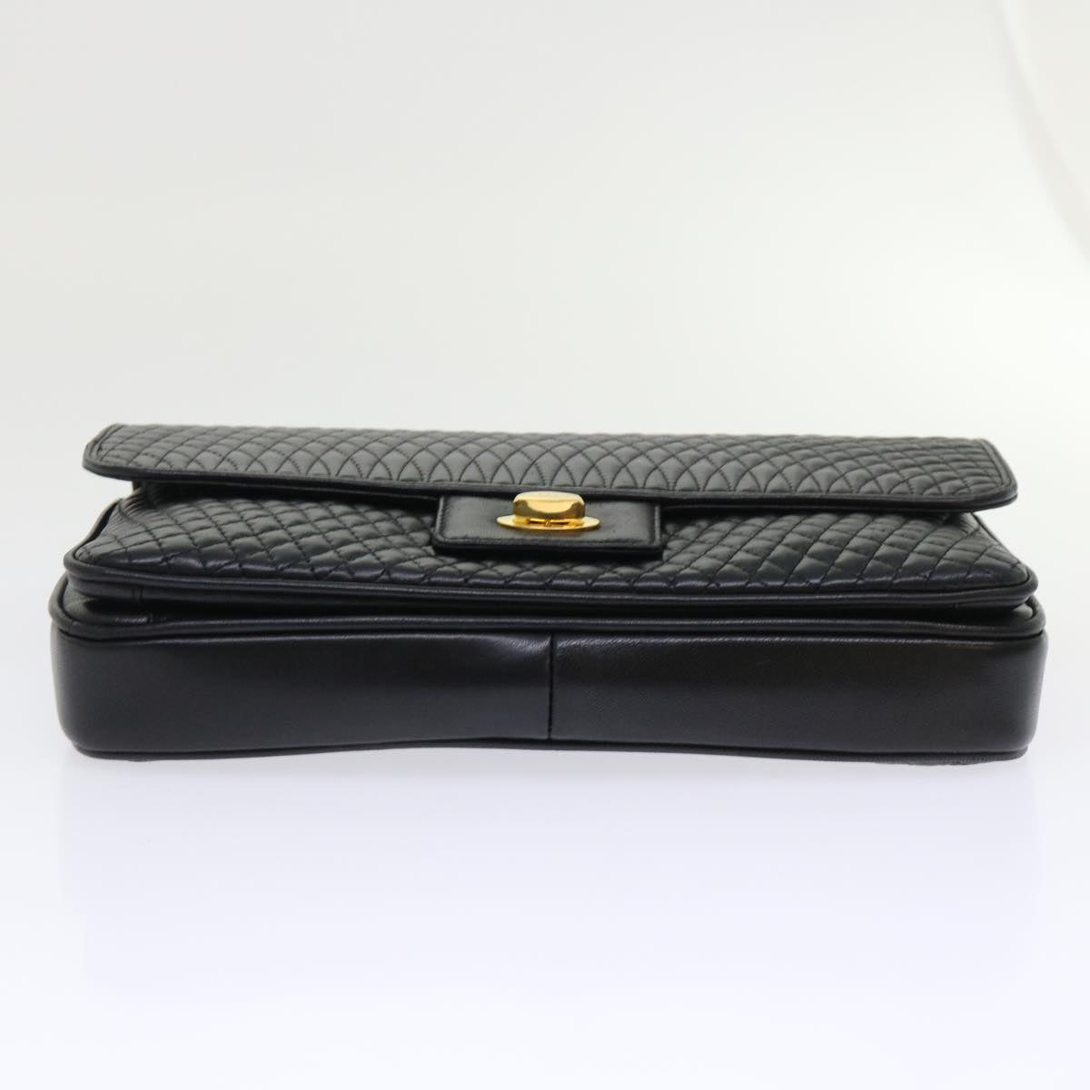 BALLY Quilted Chain Shoulder Bag Leather Black Auth yk7811