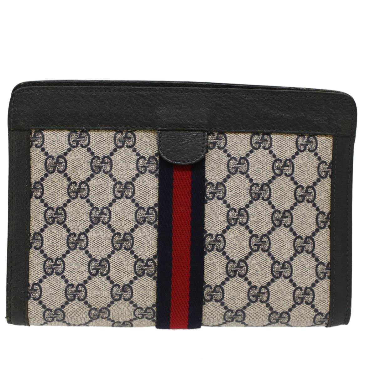 GUCCI GG Canvas Sherry Line Clutch Bag Gray Red Navy 89.01.001 Auth yk7814 - 0