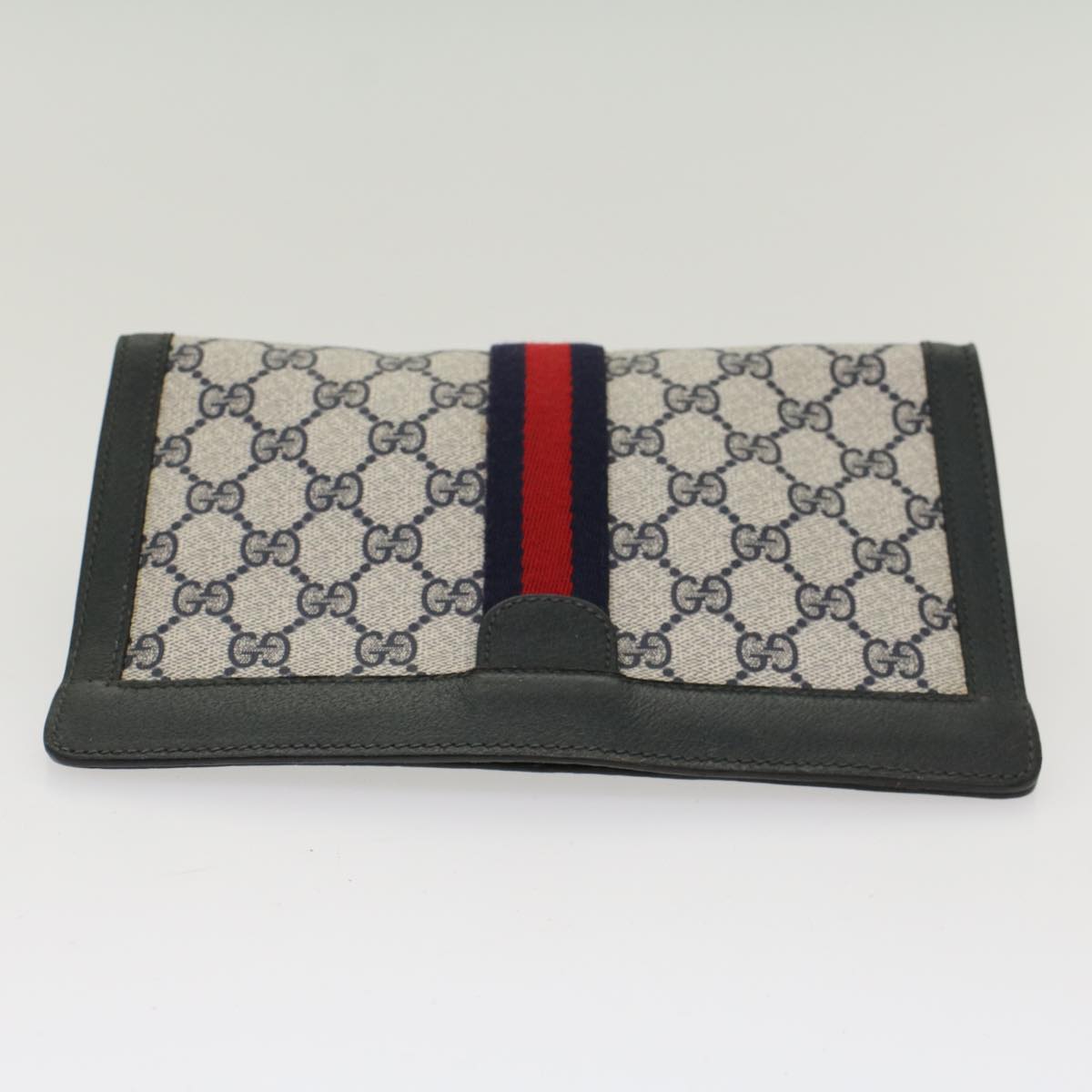 GUCCI GG Canvas Sherry Line Clutch Bag Gray Red Navy 89.01.001 Auth yk7814