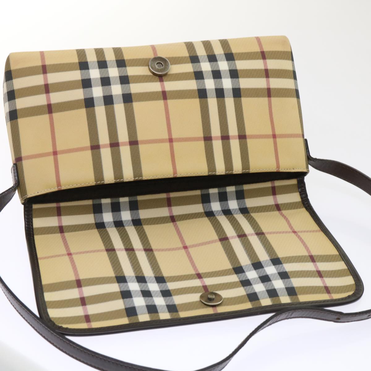 BURBERRY Nova Check Shoulder Bag PVC Leather Beige Auth yk7830B