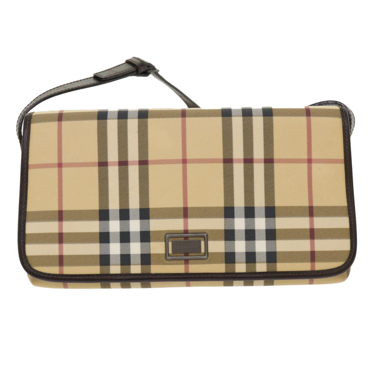 BURBERRY Nova Check Shoulder Bag PVC Leather Beige Auth yk7830B