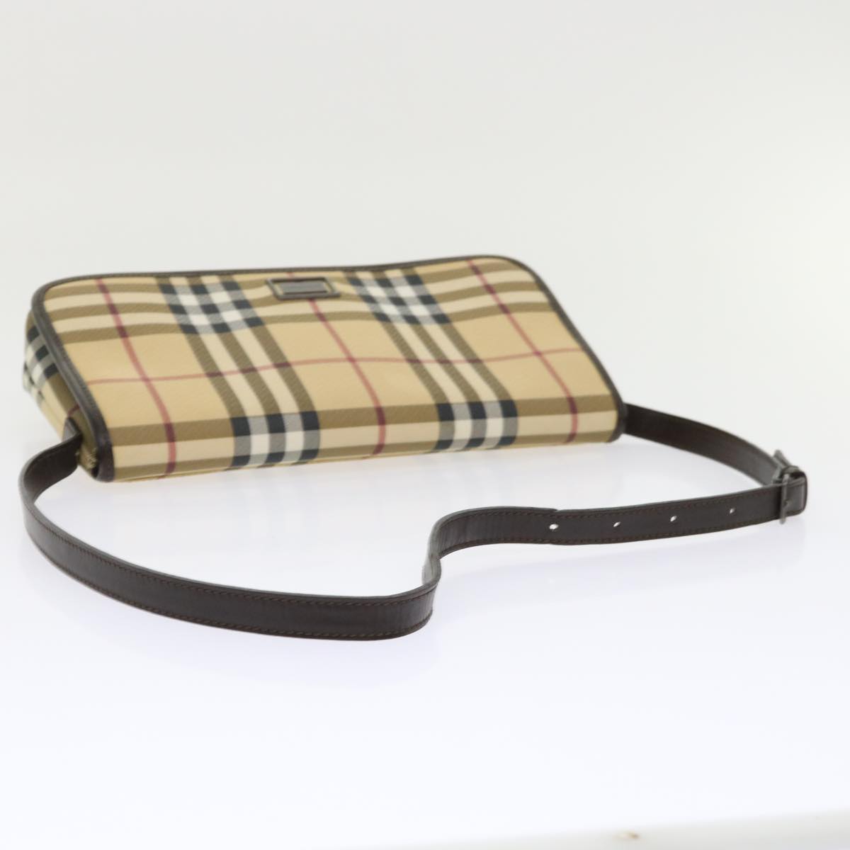 BURBERRY Nova Check Shoulder Bag PVC Leather Beige Auth yk7830B