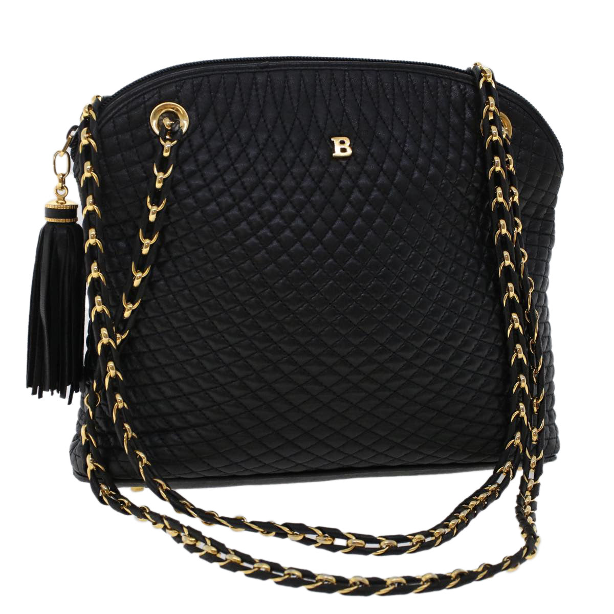BALLY Quilted Chain Shoulder Bag Leather Black Auth yk7841B