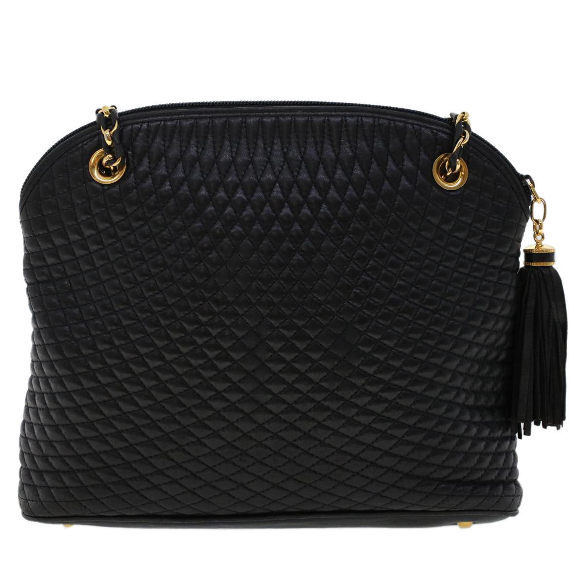 BALLY Quilted Chain Shoulder Bag Leather Black Auth yk7841B - 0