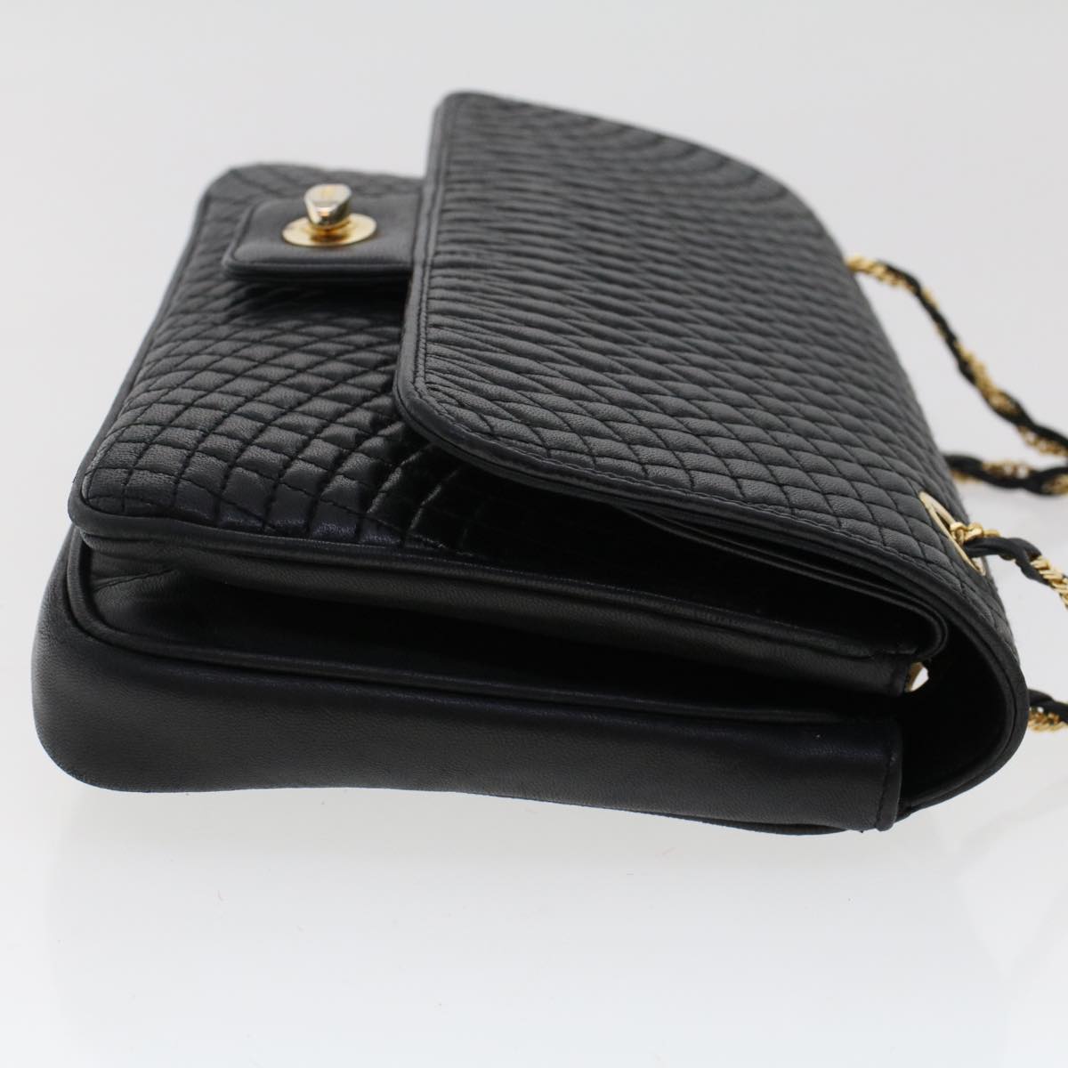 BALLY Quilted Chain Shoulder Bag Leather Black Auth yk7842B