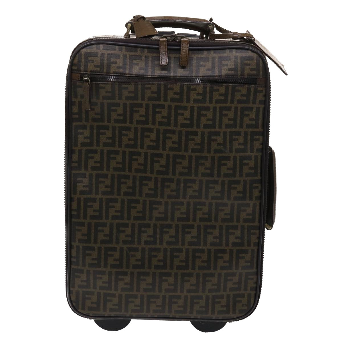 FENDI Zucca Canvas Suitcase PVC Leather Brown Black Auth yk7848B