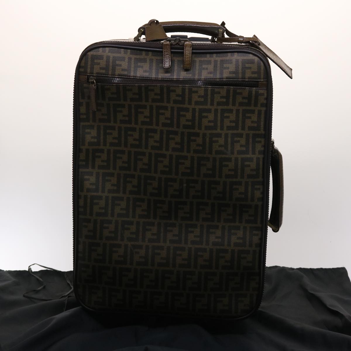 FENDI Zucca Canvas Suitcase PVC Leather Brown Black Auth yk7848B