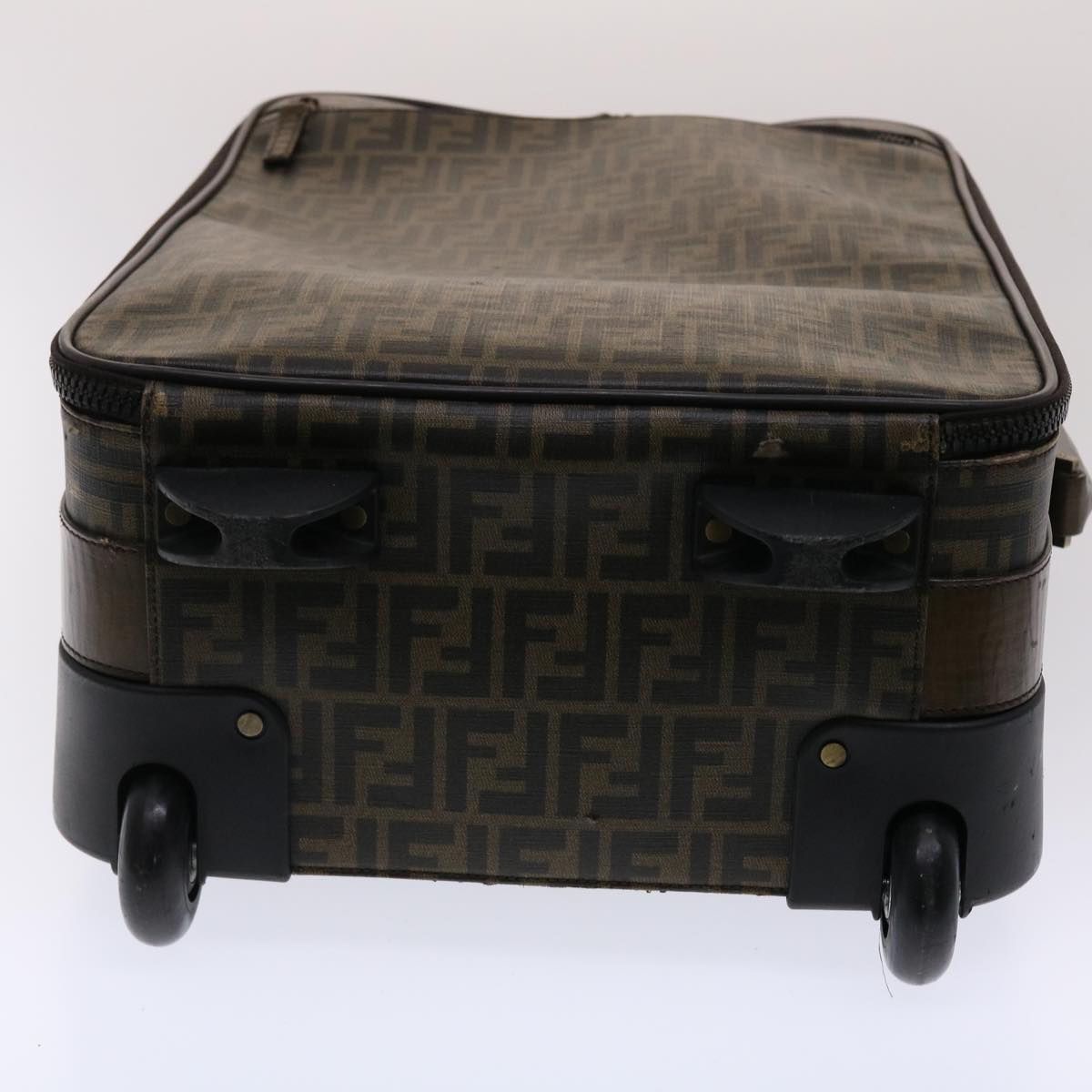 FENDI Zucca Canvas Suitcase PVC Leather Brown Black Auth yk7848B