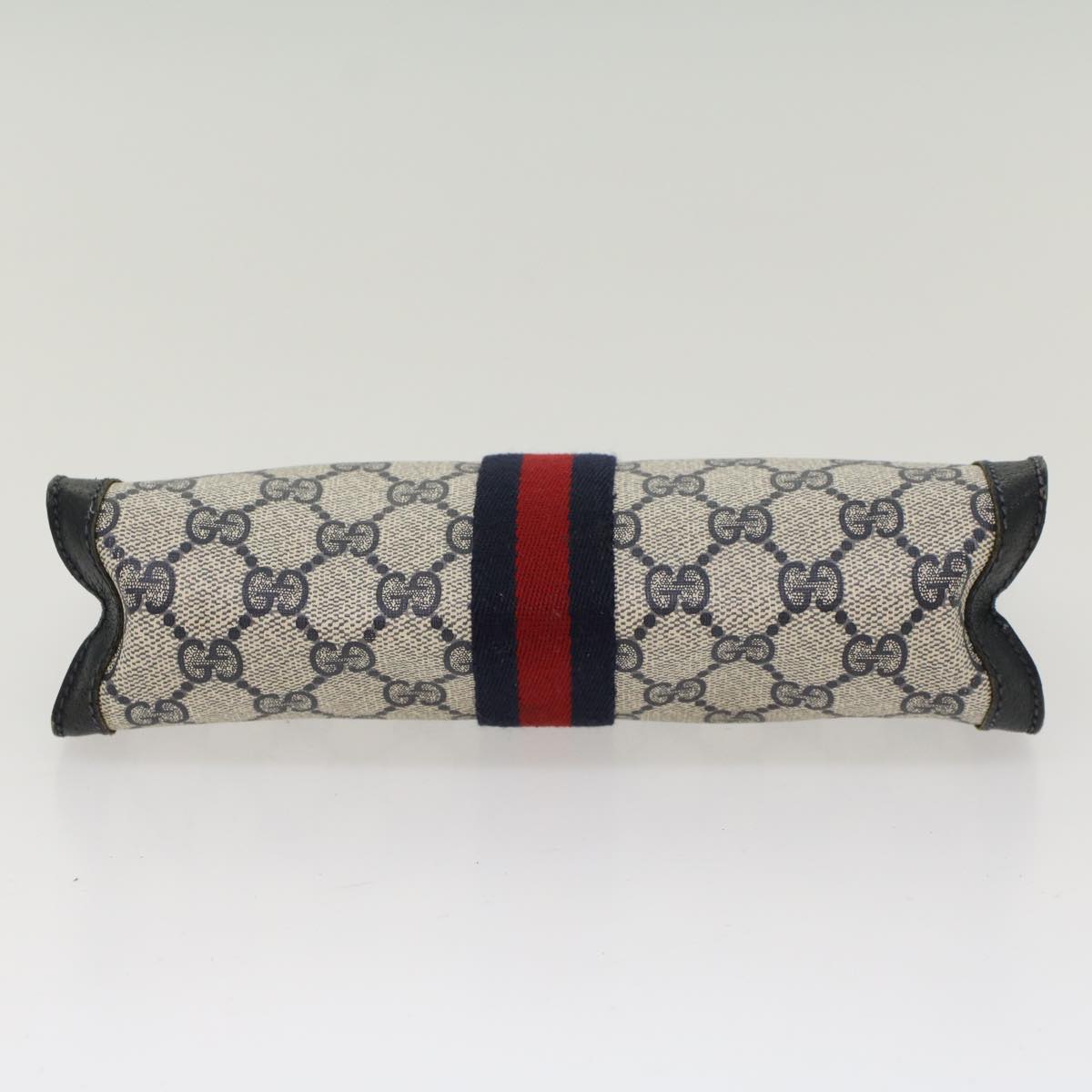 GUCCI GG Canvas Sherry Line Clutch Bag PVC Leather Navy Red Auth yk7860