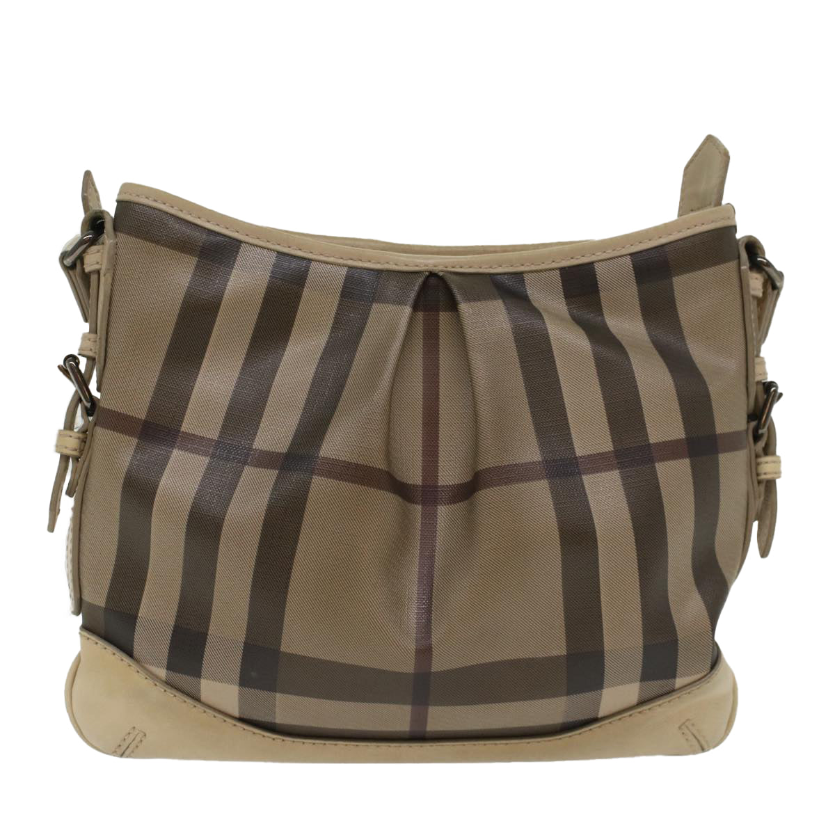 BURBERRY Nova Check Shoulder Bag PVC Leather Beige Brown Auth yk7864