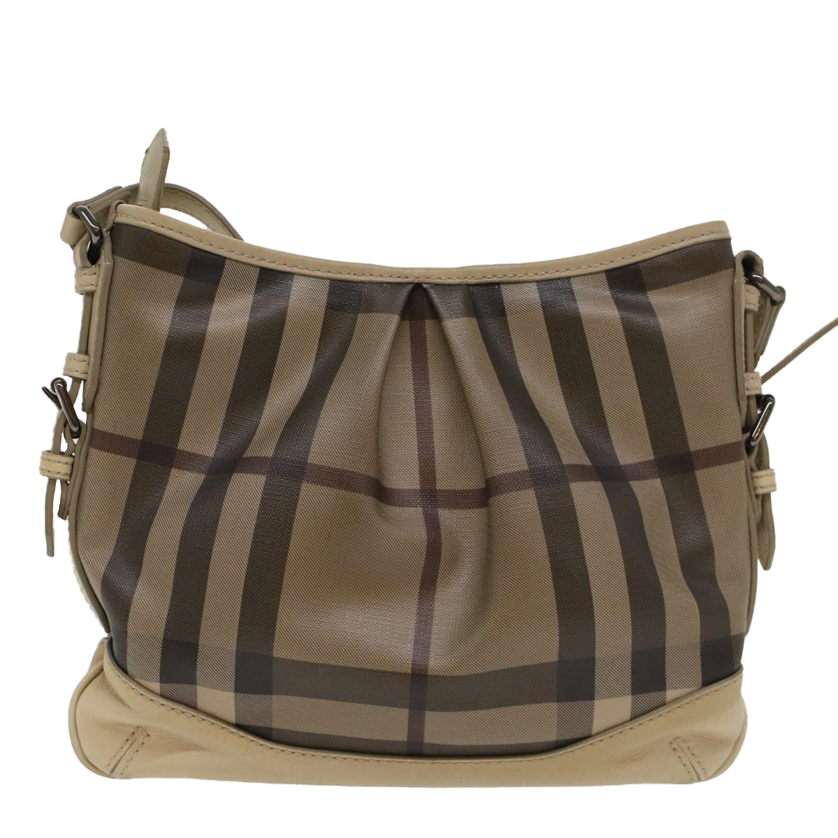 BURBERRY Nova Check Shoulder Bag PVC Leather Beige Brown Auth yk7864