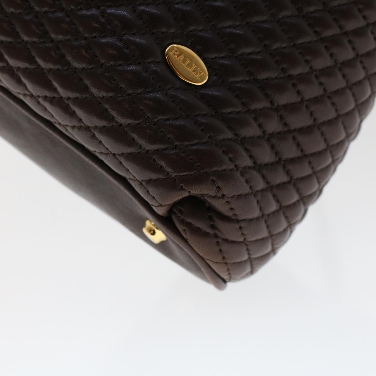 BALLY Quilted Chain Shoulder Bag Leather Brown Auth yk7872