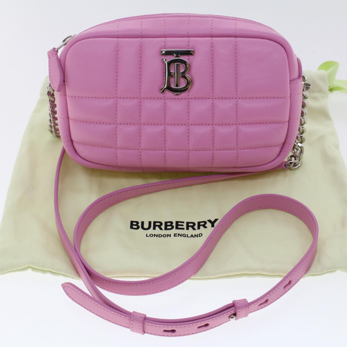 BURBERRY LOLA Quilted Chain Camera Shoulder Bag Leather Pink Auth yk7876