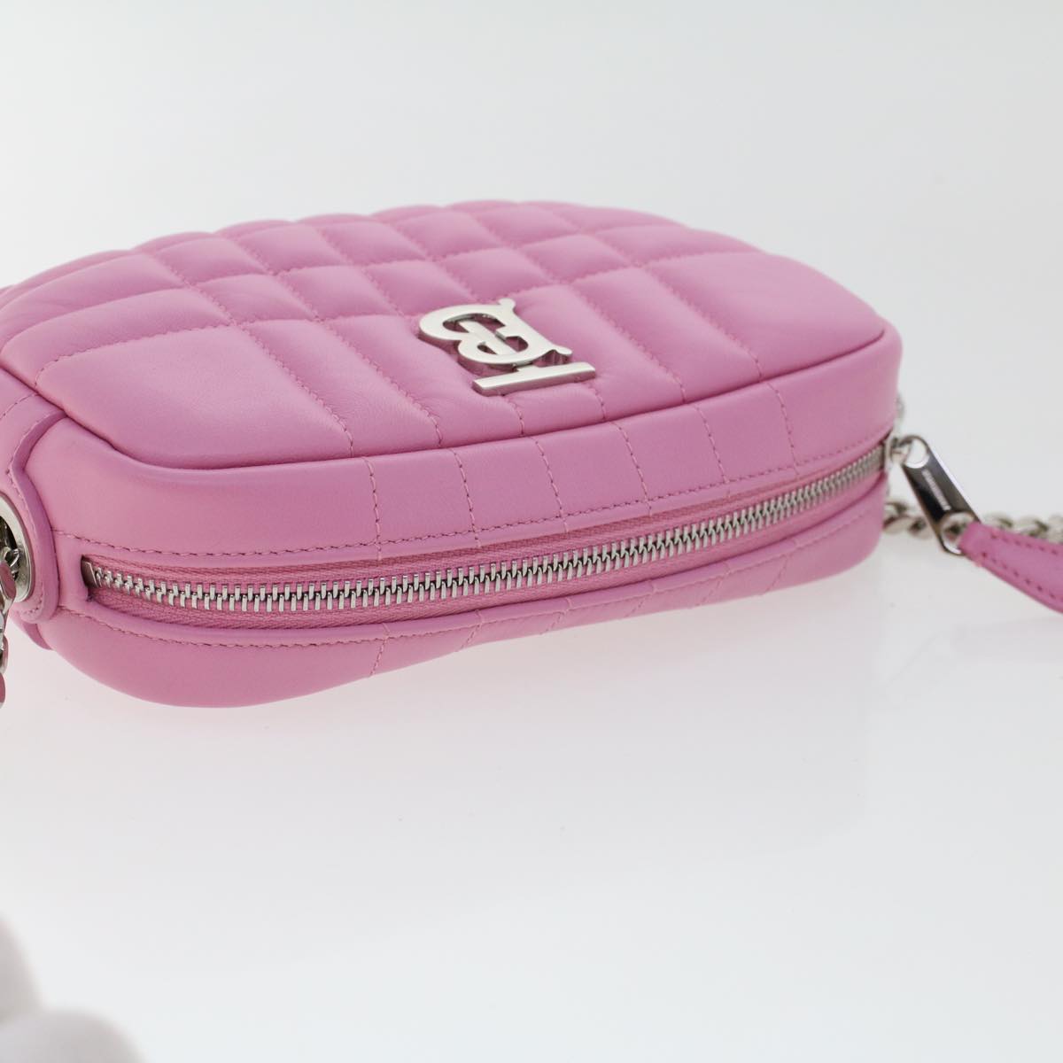 BURBERRY LOLA Quilted Chain Camera Shoulder Bag Leather Pink Auth yk7876