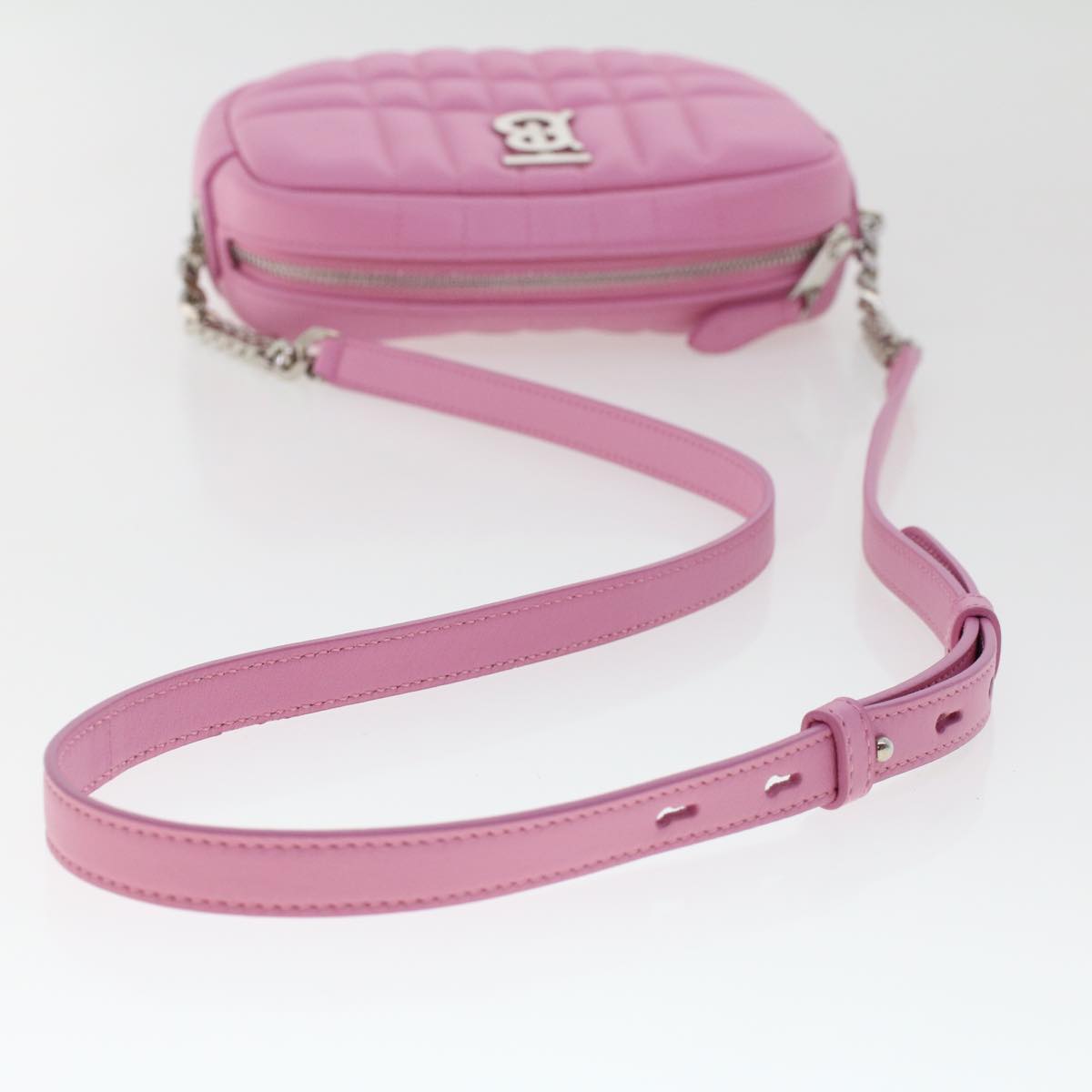 BURBERRY LOLA Quilted Chain Camera Shoulder Bag Leather Pink Auth yk7876