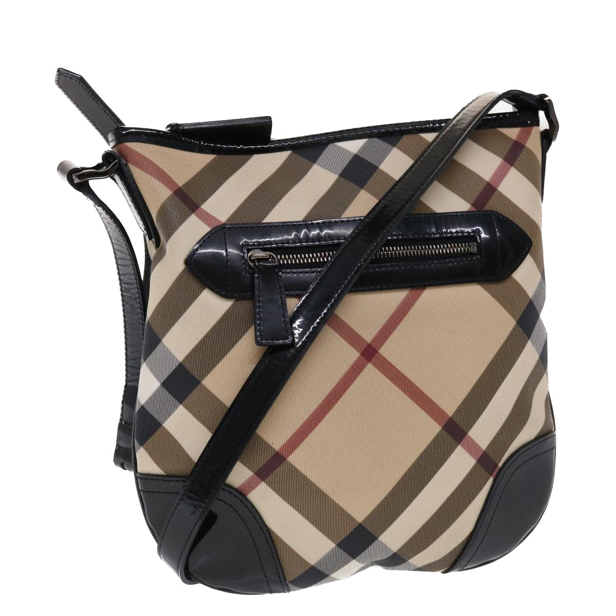 BURBERRY Nova Check Shoulder Bag PVC Leather Beige Black Auth yk7880