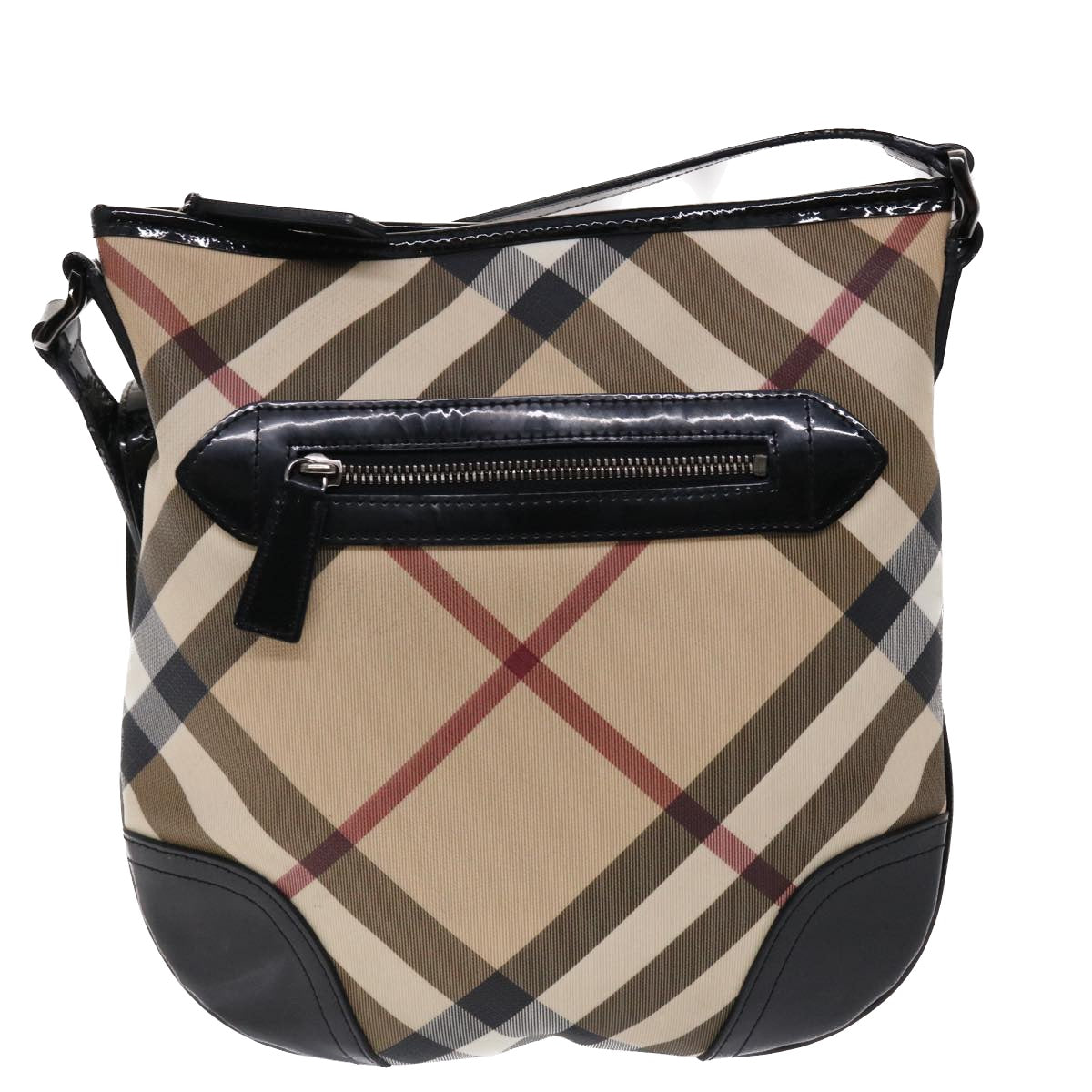 BURBERRY Nova Check Shoulder Bag PVC Leather Beige Black Auth yk7880