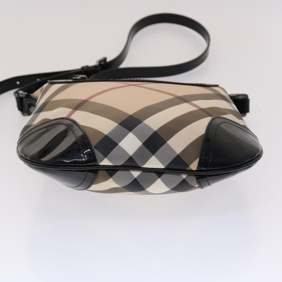 BURBERRY Nova Check Shoulder Bag PVC Leather Beige Black Auth yk7880