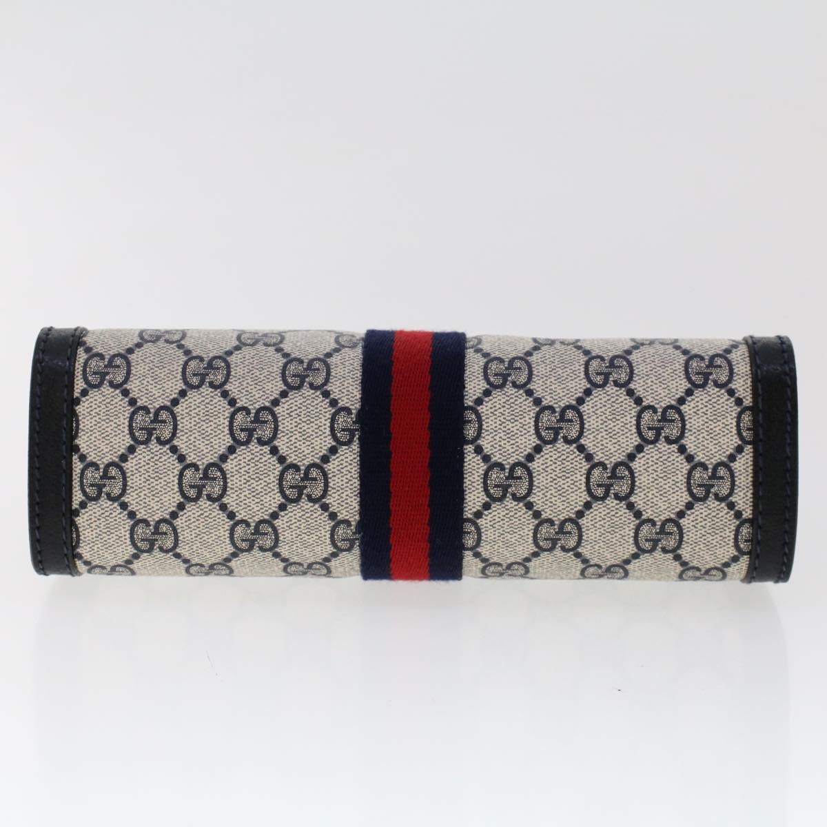 GUCCI GG Canvas Sherry Line Clutch Bag PVC Leather Navy Red Auth yk7884