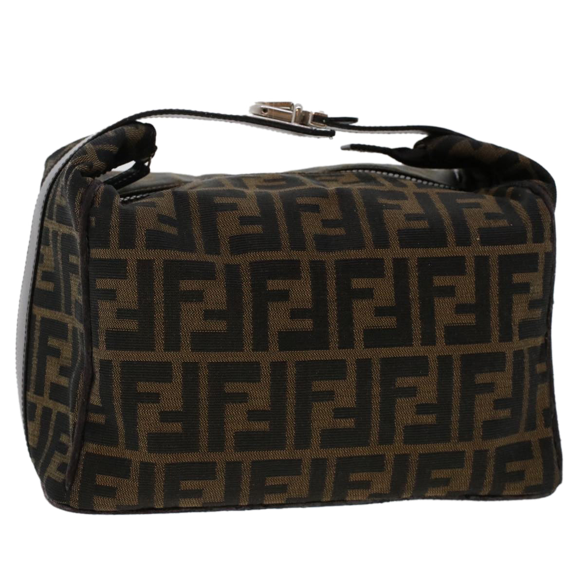 FENDI Zucca Canvas Hand Bag Nylon Brown Black Auth yk7887