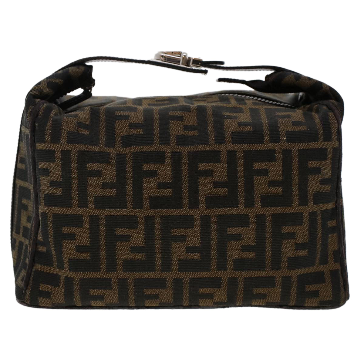 FENDI Zucca Canvas Hand Bag Nylon Brown Black Auth yk7887