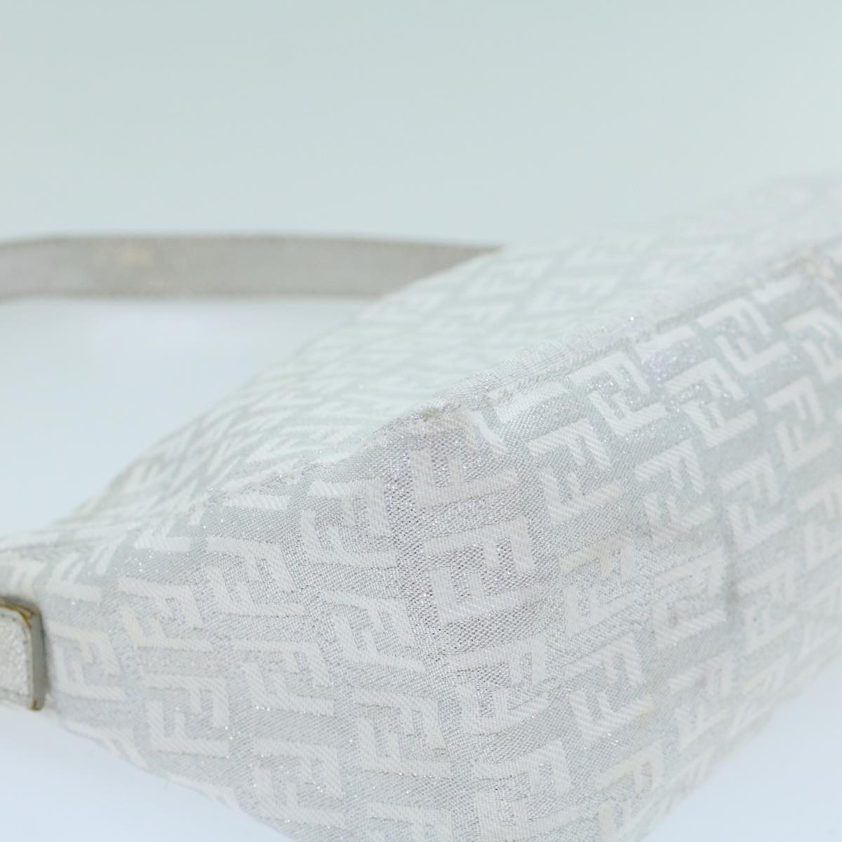 FENDI Zucchino Canvas Shoulder Bag Nylon Silver Auth yk7899