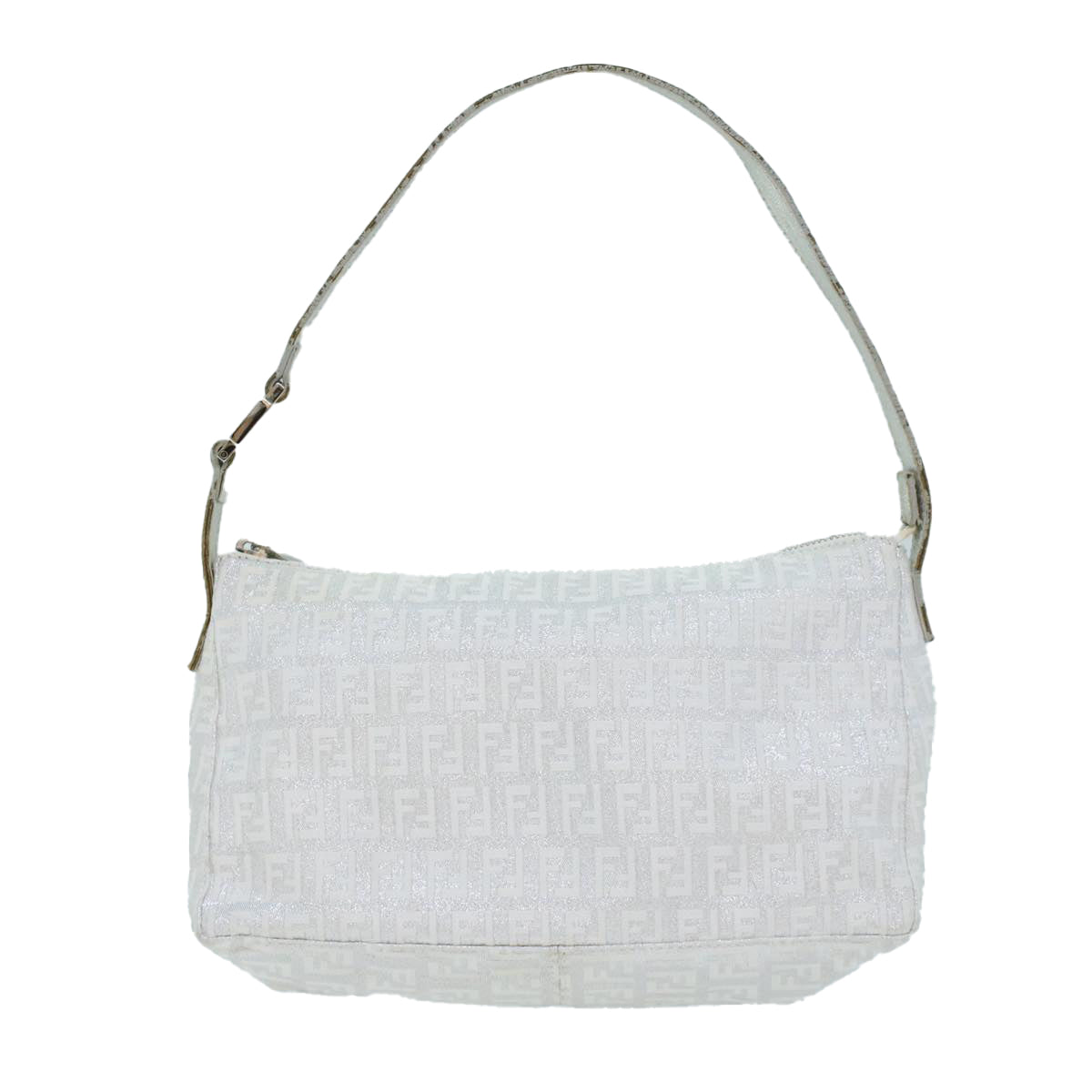 FENDI Zucchino Canvas Shoulder Bag Nylon Silver Auth yk7899 - 0