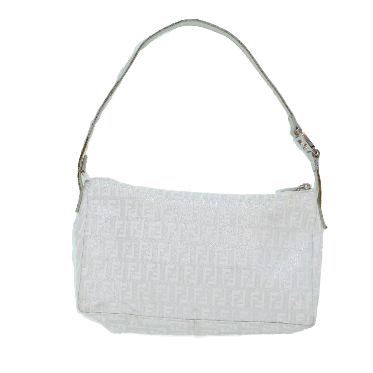 FENDI Zucchino Canvas Shoulder Bag Nylon Silver Auth yk7899