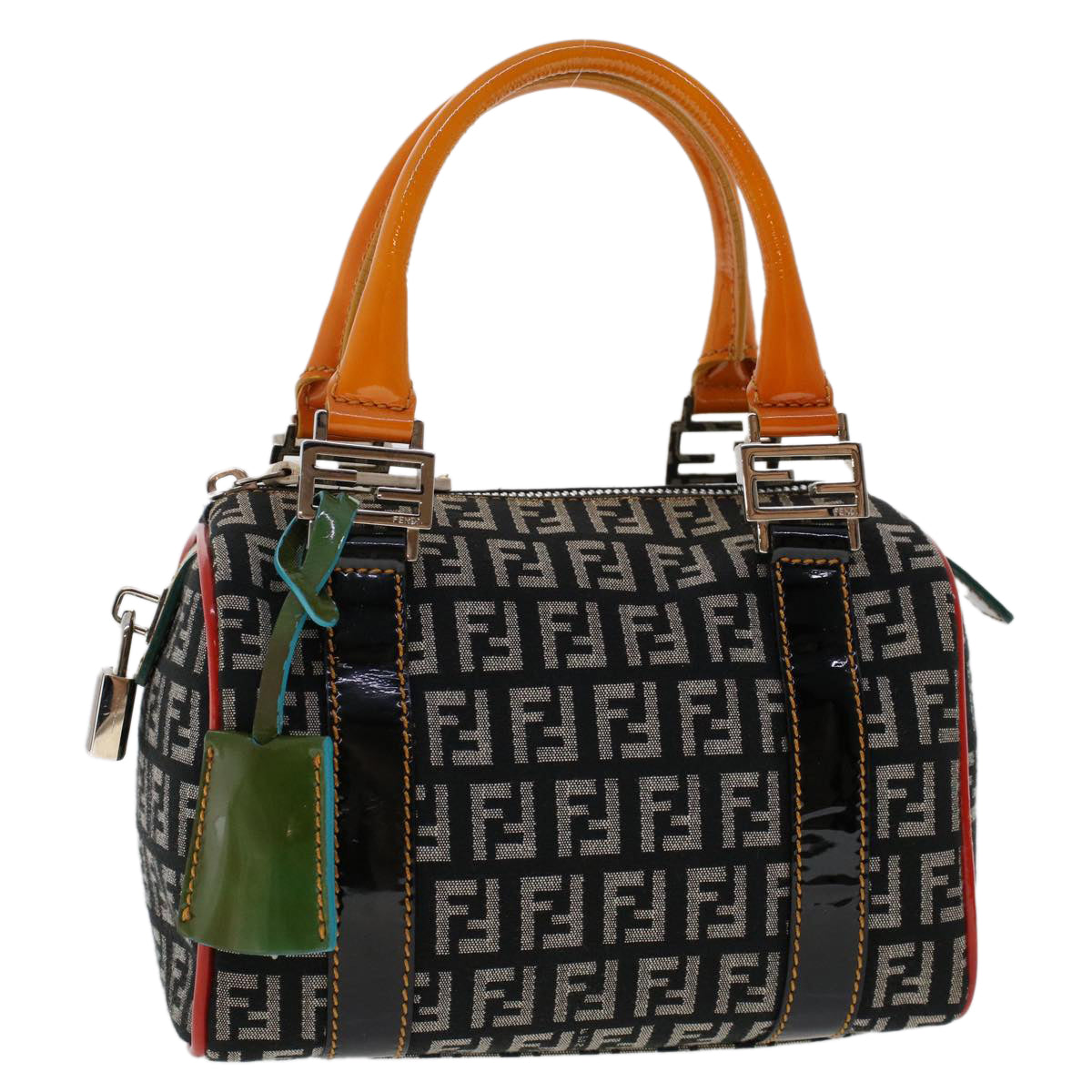 FENDI Zucchino Canvas Mini Boston Bag Black Multicolor Auth yk7905