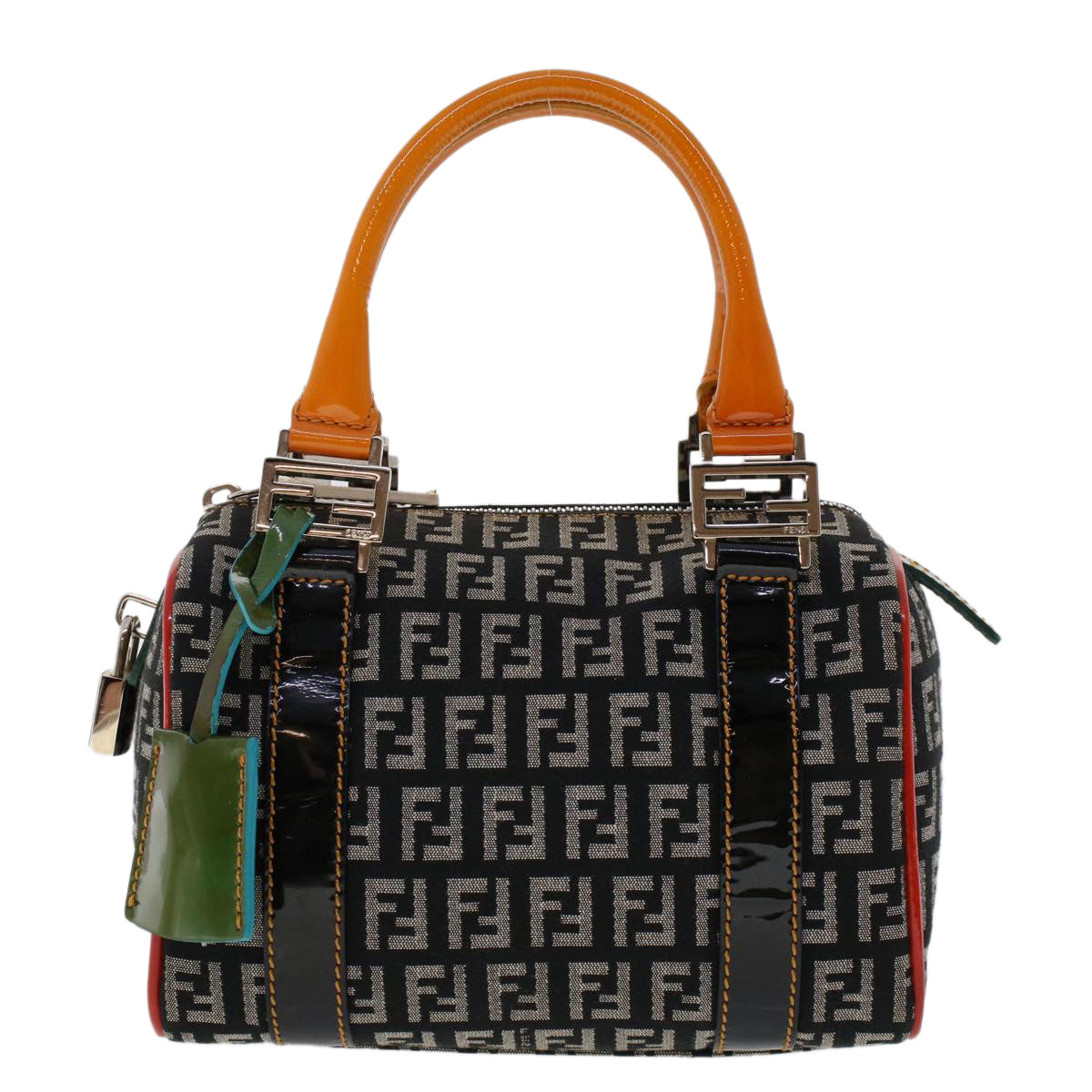 FENDI Zucchino Canvas Mini Boston Bag Black Multicolor Auth yk7905